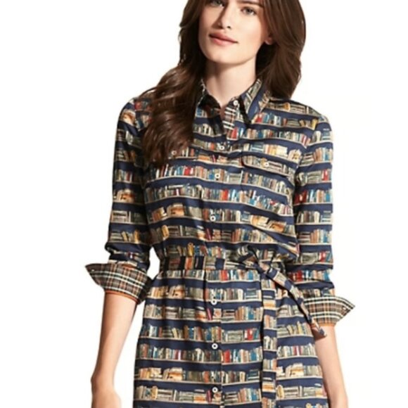 Tommy Hilfiger Multicolor Book Print Shirt Dress Size Small - Picture 5 of 6